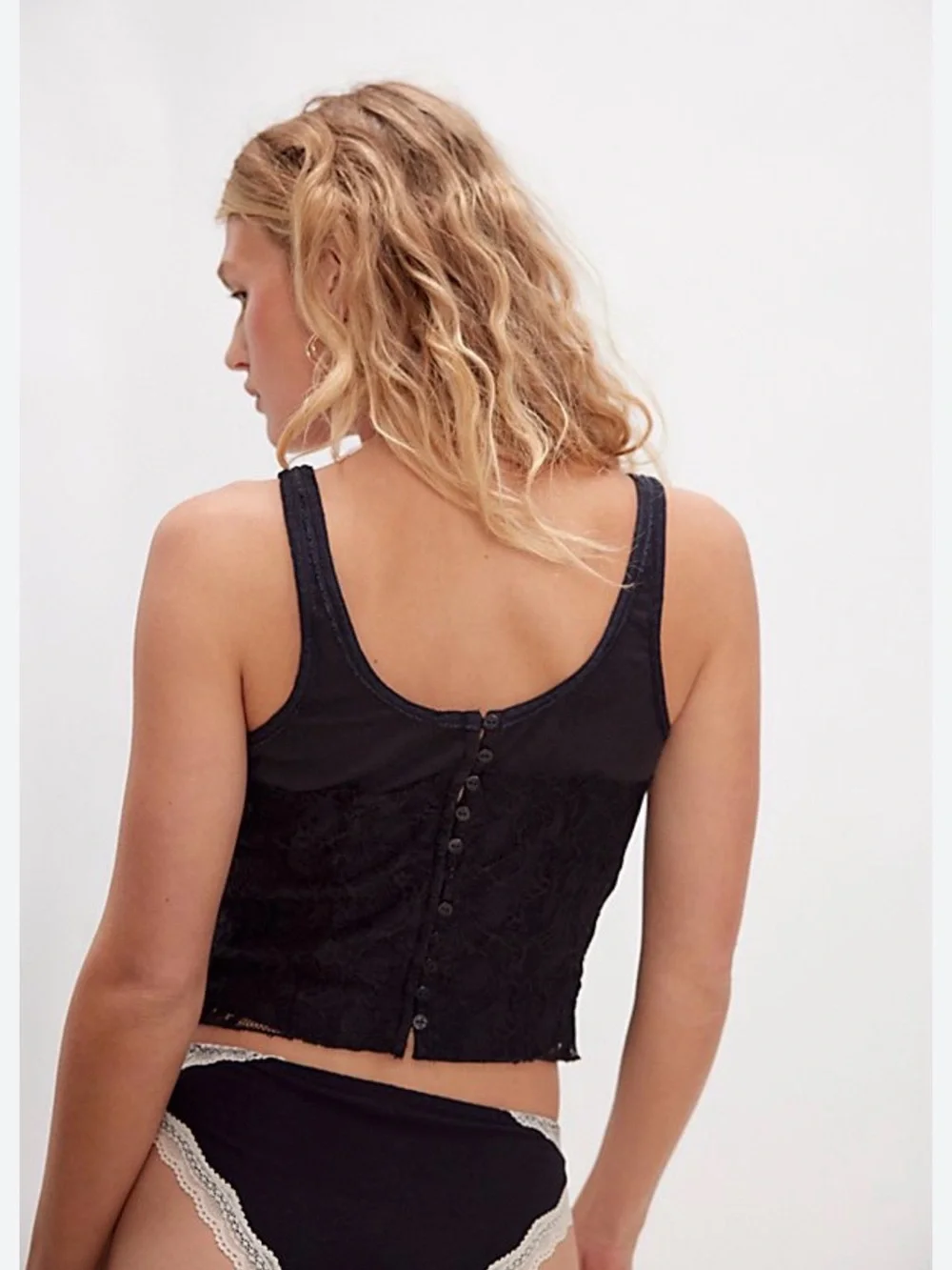 Free People Cosette Corset Lace Black Crop Tank Top Size XS NWT
